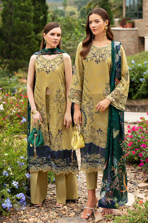 OLIVE GREEN-3PC LAWN EMBROIDERED SUIT-Z-804