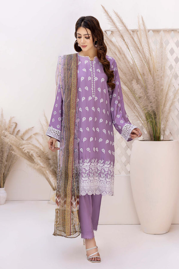 Bright Lavender - Schiffli Embroidered Linen 3PC Pret By Adans Libas